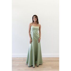 WTOO Pistachio Green Satin Scoop Neck A line Satin Bridesmaid Dress Buttons 15